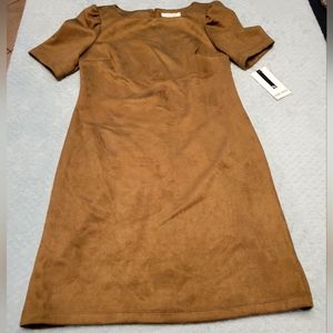 Nine West Faux Suede Midi Dress, .Light Brown Size 4. NWT